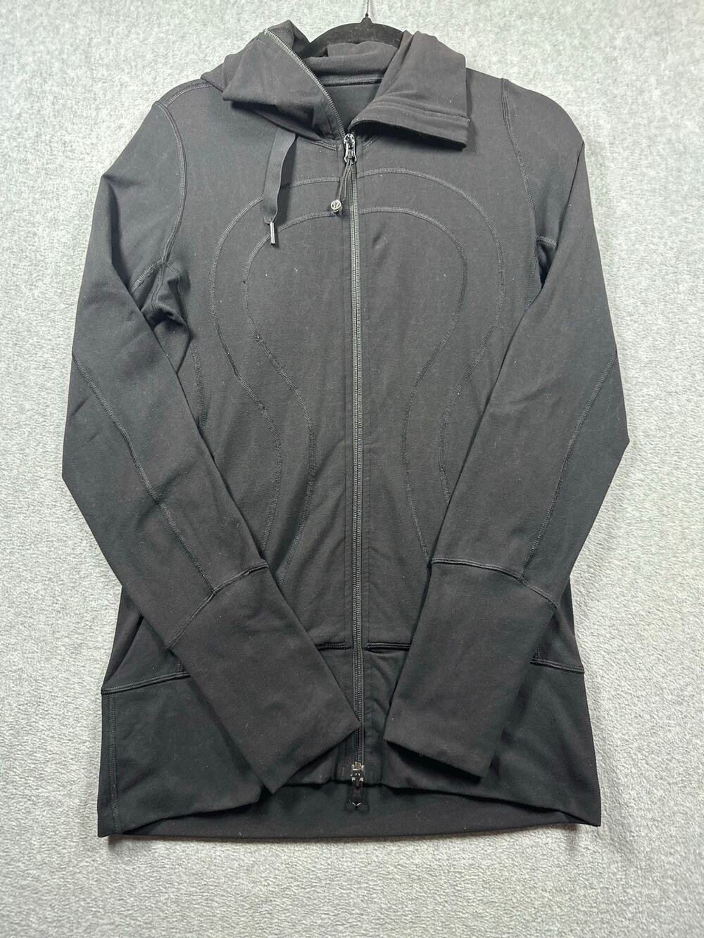 Lululemon In Stride Athletic Hoodie Women's Size 6 Black Full Zip Thumbholes